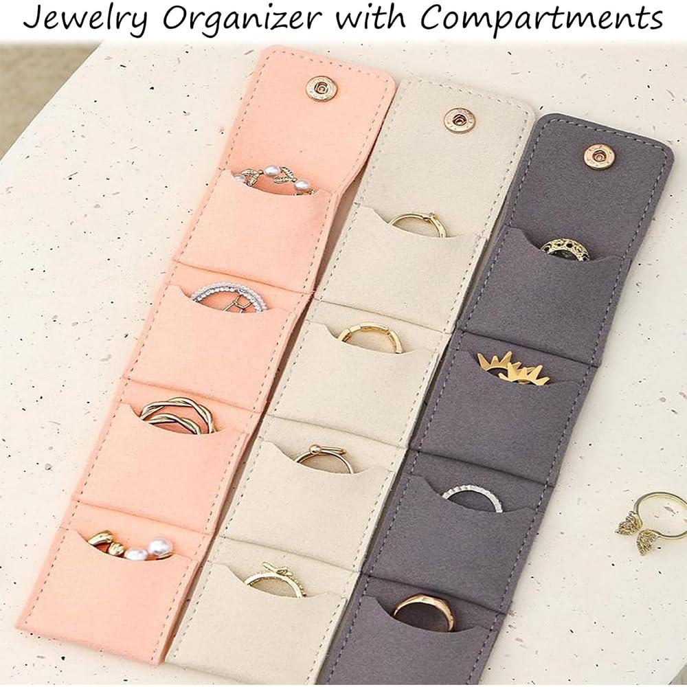 KYAOBEY Mini Travel Jewelry Bag, Mini Travel Jewelry Roll Bag with Buckle, Portable Foldable Travel Jewelry Organizer Case for Bracelet Rings Necklace for Traveling Gifting (6PCS)