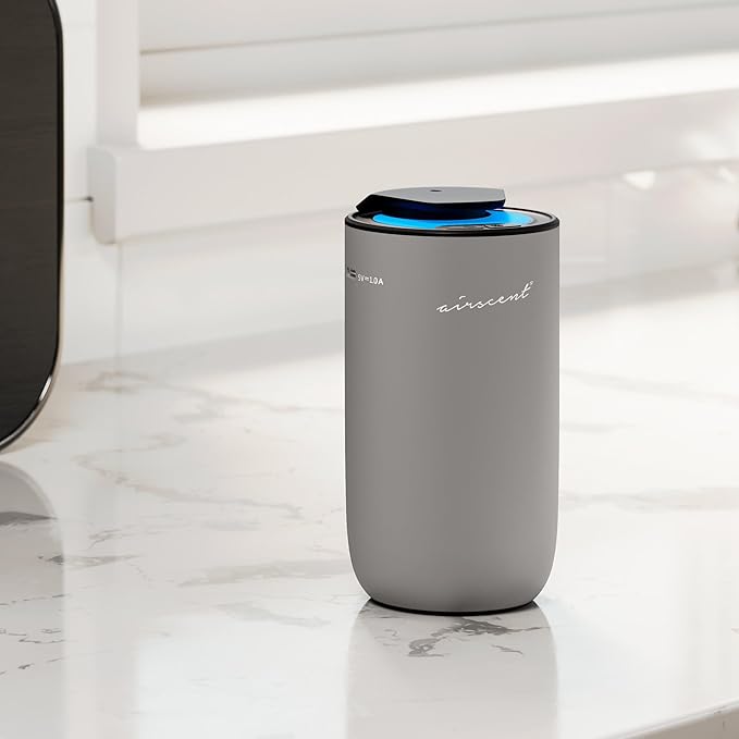 The AirScent Mini Waterless Diffuser for for Homes, Offices, Spas and Hotels - Silver Finish - Fragrance Oil Aromatherapy Diffuser for Aesthetic Scenting -15 mL Capacity - Night Light Feature