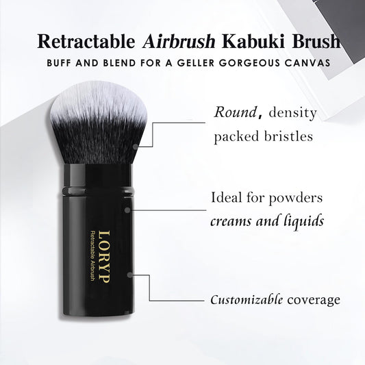LORYP Retractable Makeup Brush Black Kabuki Foundation Brush for liquid Cream and Powder Makeup 2 Pack Travel Makeup Brush Set