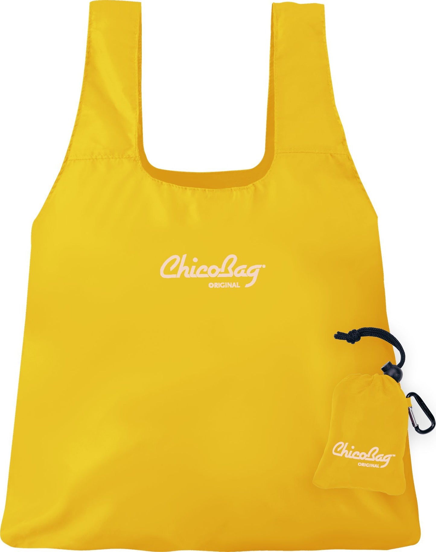 ChicoBag Original Compact Reusable Grocery Bag w/Attached Pouch and Carabiner Clip | Perfect for Shopping, Travel, Organization | Eco-Conscious Packable Tote | Buttercup (Pack of 1)
