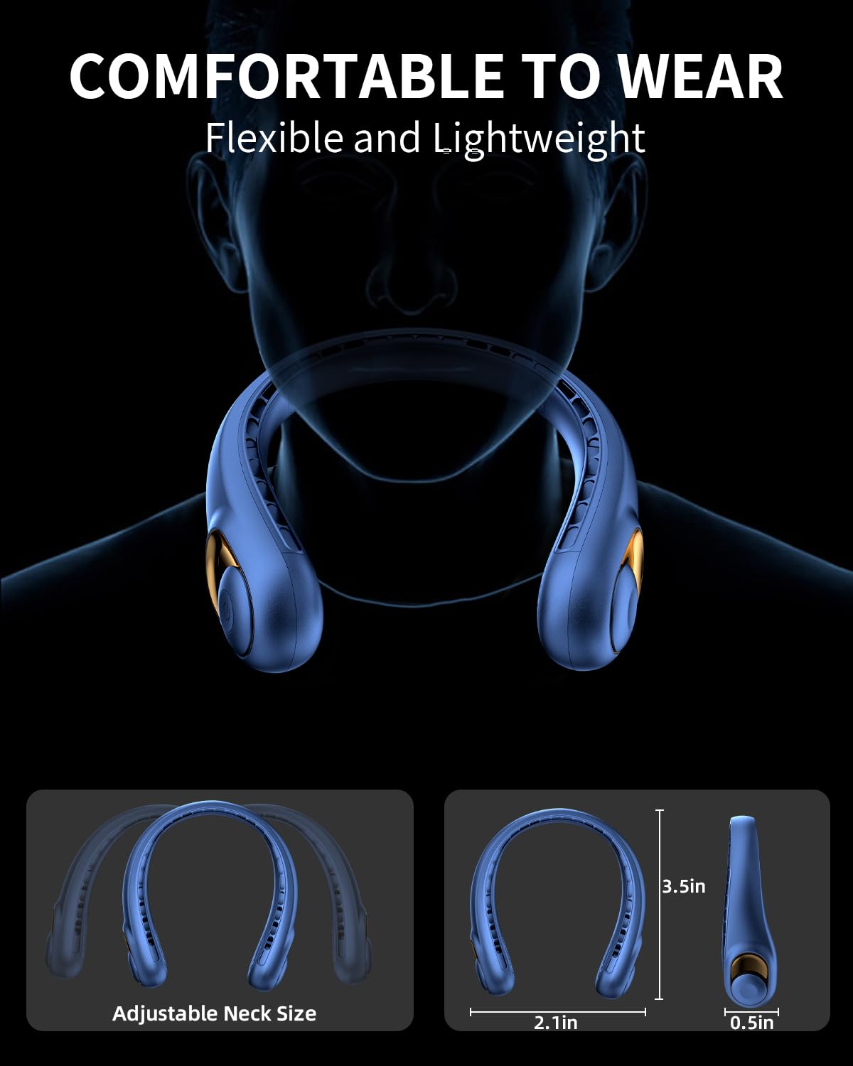 Neck Fan, Personal Fan with LED Indicator, USB-C Charging, Long-Lasting 5200mAh Battery, Hands Free Bladeless Fan with 3 Adjustable Speeds & Ultra-Quiet, Ideal for Home, Travel & Outdoor