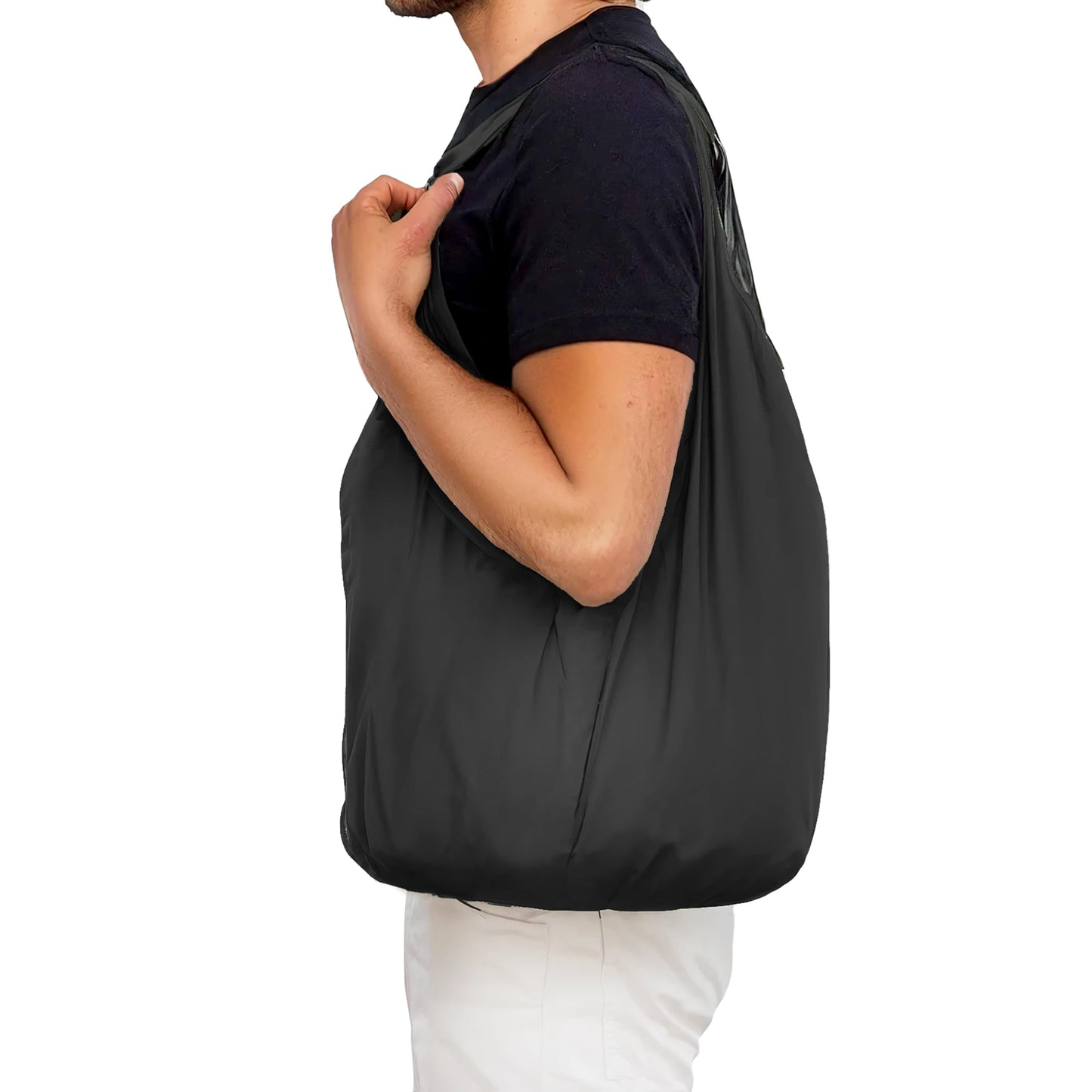 SYZY Pocket-Size Foldable XL Shopping Bag - Holds 70 lbs, Durable and Ultra-Lightweight for Daily Use and Travel (Black)
