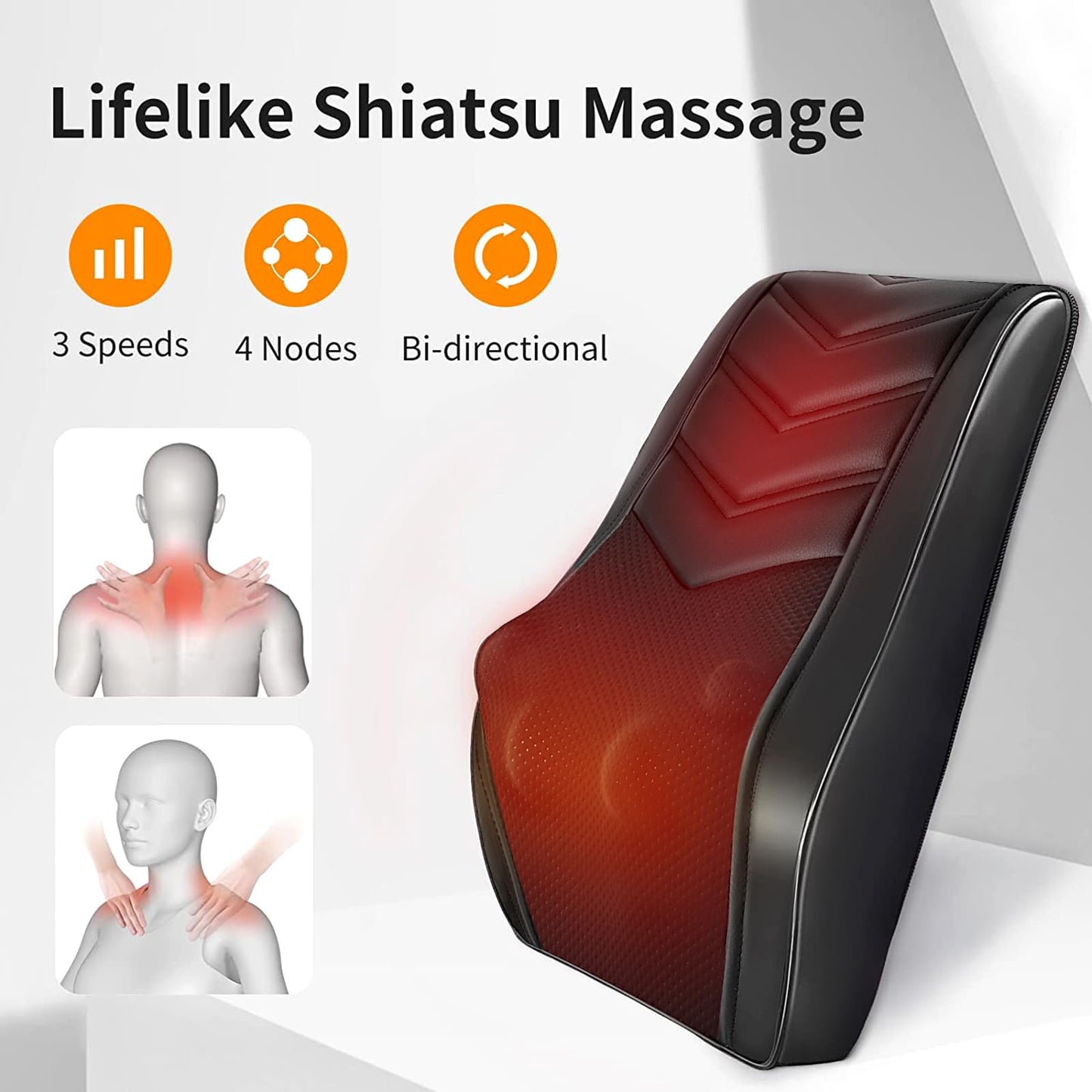 Shiatsu Neck Massager with Heat, 3D Kneading Back Massage Pillow for Pain Relief, Massagers for Neck and Back, Shoulder, Leg, Gifts for Men Women Mom Dad, Stress Relax at Home Office and Car