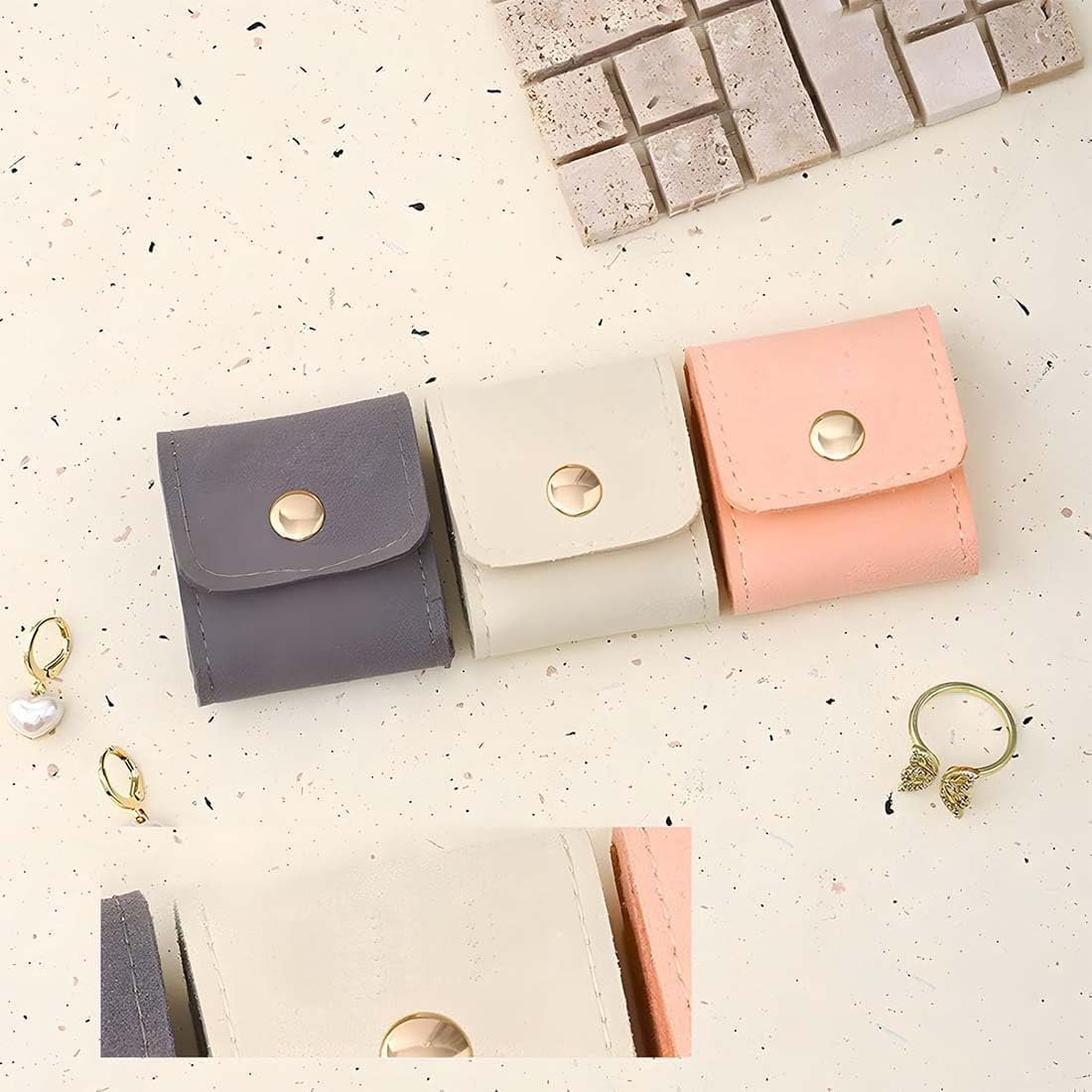 Mini Travel Jewelry Bag, Travel Jewelry Organizer Case Foldable Jewelry Roll for Journey Rings, Necklaces, Earrings, Bracelets,Mini Travel Jewelry Roll Bag with Buckle, (2pcs)