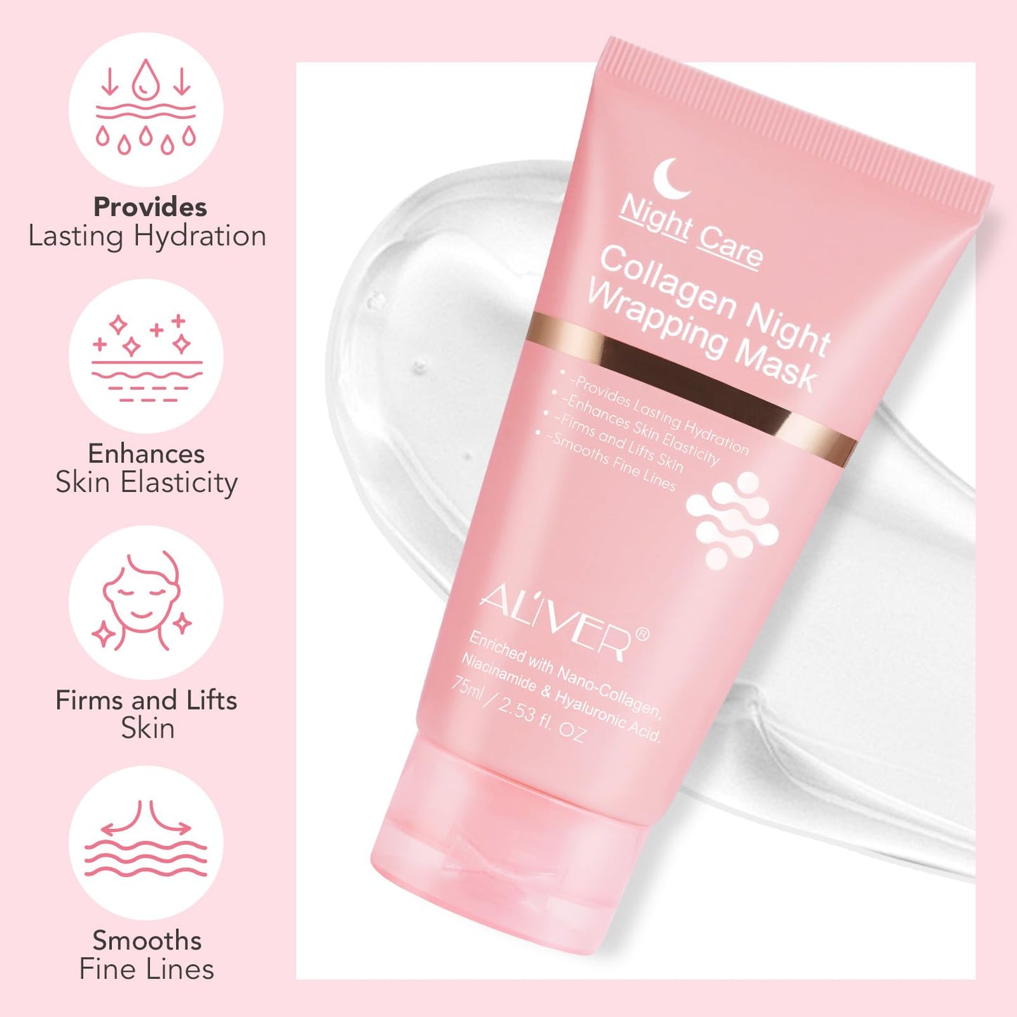 NIFEISHI Collagen Night Wrapping Mask, Overnight Collagen Face Mask for Women, Elasticity & Hydration, Natural Ingredients for Firmer Skin, Reduces Sagging & Dullness, Anti aging Skin Treatment