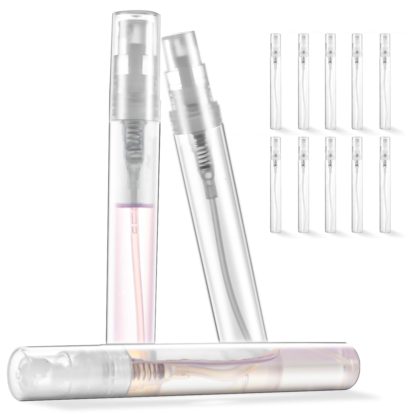 Chiallco Mini Perfume Sample Bottles, 10 Pack 5 ml Plastic Small Perfume Spray Bottle, Fine Mist, Portable Perfume Travel Refillable Bottle, 2025 Upgraded atomizer sprayer for perfume, Clear