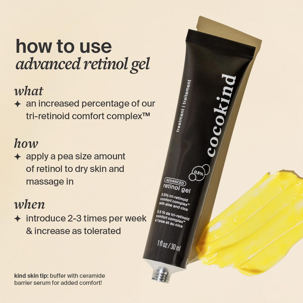 Cocokind Advanced Retinol Gel 0.5%, Improve the Appearance of Fine Lines and Uneven Texture without Irritation, Aloe and Cica to Prevent Dryness, 1 fl oz