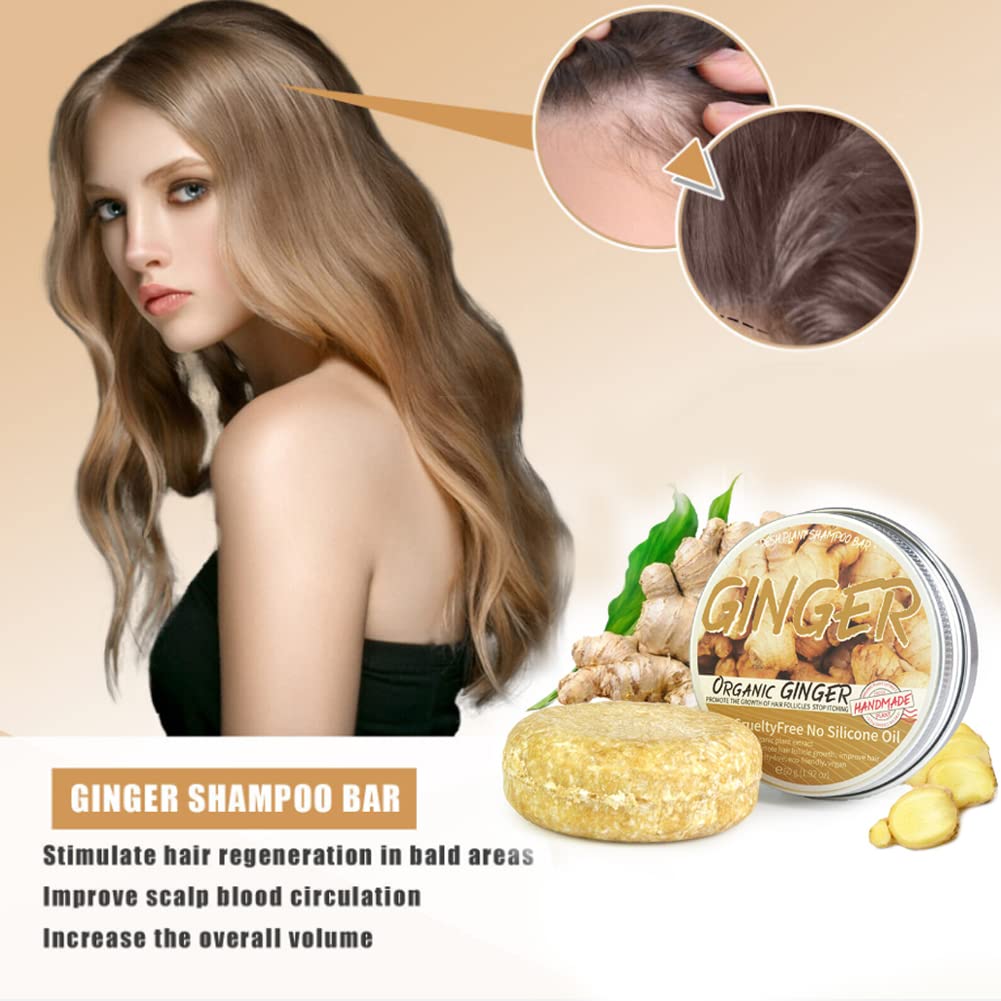 3 Pcs Natural Ginger Shampoo Bar for Hair Regrowth - Promotes Hair Growth, Anti Hair Loss