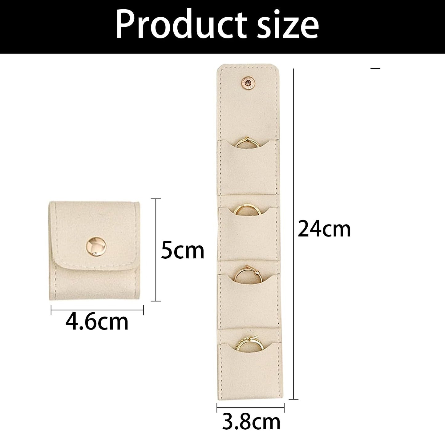 Mini Travel Jewelry Bag Mini Travel Jewelry Roll Bag with Buckle Portable Jewelry Pouch Travel Jewellery Organizer Case Small Foldable Jewellery Box for Earrings, Rings, Necklaces (3pcs) (Beige)