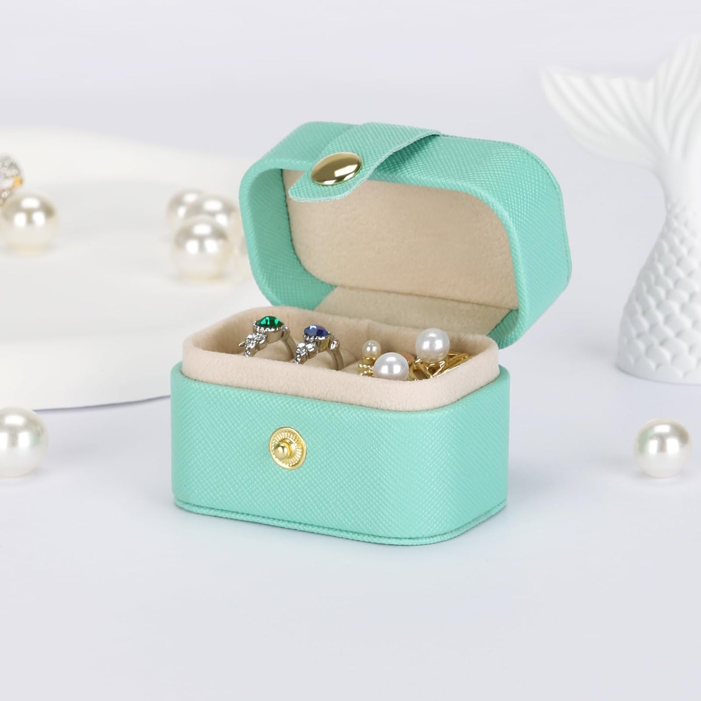 KUKUVR Small Travel Jewelry Box For Ring Stud Earring, Mini Jewelry Ring Holder for Multiple Rings, Portable Jewelry Storage Organizer Case (Blue)