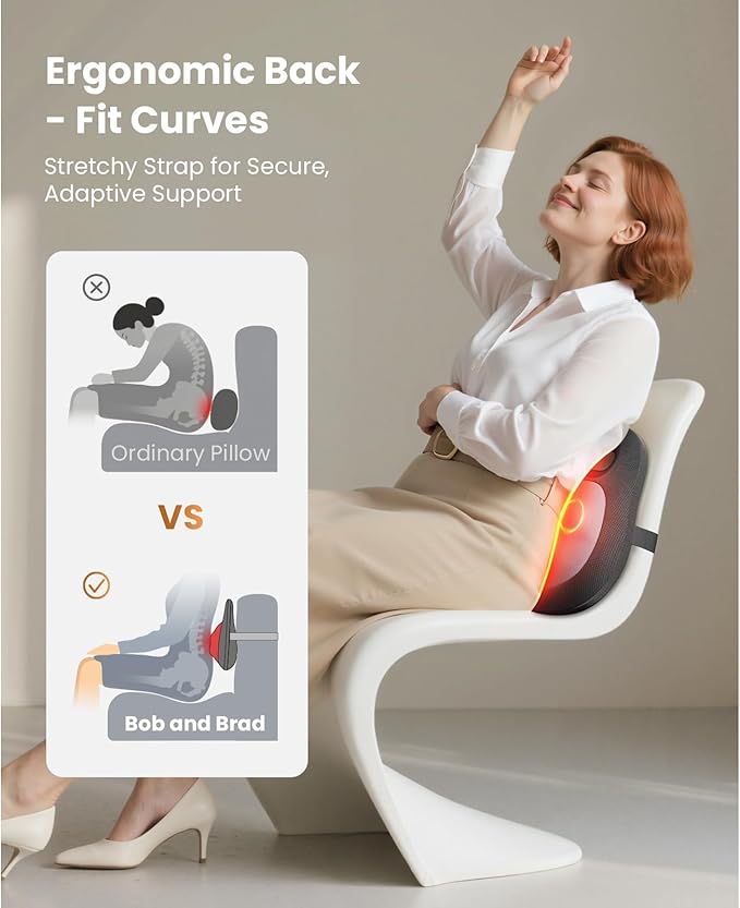 BOB AND BRAD Shiatsu Back Massager with Heat: Rechargeable 4D Kneading EZBack Go Cordless Back Massager Pillow for Pain Relief Deep Tissue, Office Home Relaxation Gifts for Women Men, HSA&FSA Eligible