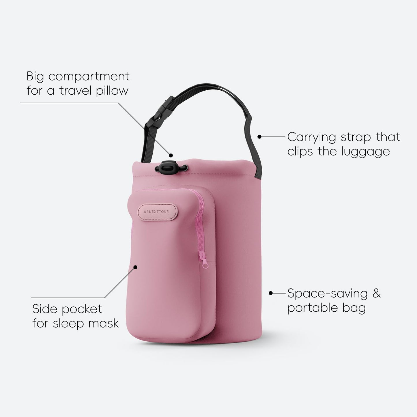 urnexttour Neck Pillow for Travel Memory Foam Design Models Pillows with Zero Eye Pressure 3D Eye Mask and Compact Bag Traveling Essentials Plane Car Flight Rest Sleeping Use Adult, Pink