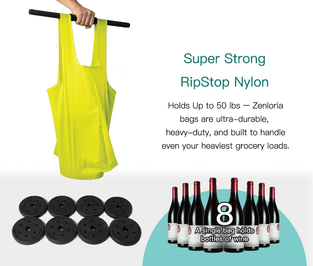 Zenloria Foldable Reusable Grocery Bags – Heavy Duty 6 Pack with Handles | XL Tote for Women & Men, Market, Travel, Storage (Black, Grey, Blue, Army Green, Yellow, Orange)