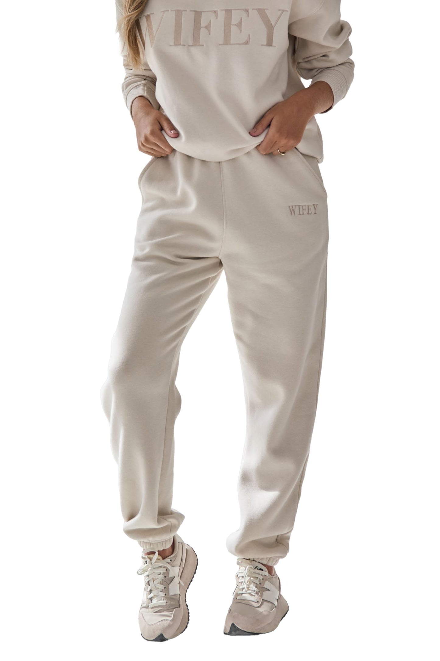 Six Stories Wifey Champagne Joggers for Cozy Honeymoon Travels | Soft & Comfy, Comfortable Lounge Sweatpants w/Relaxed Fit Ideal as Wedding, Anniversary, Valentine's Day, or Birthday Gift | Large