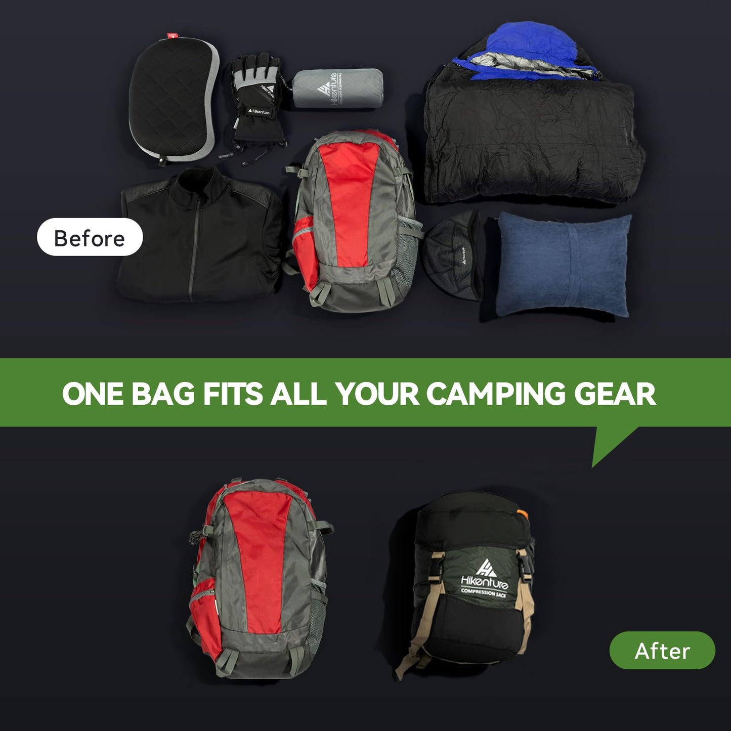 Hikenture Compression Sack for Sleeping Bag, Upgrade Anti-Tear Nylon Sleeping Bag Stuff Sack, 10L/14L/20L/30L Water-Resistant Compression Bag, Storage Bag (Dark Green, 20L)