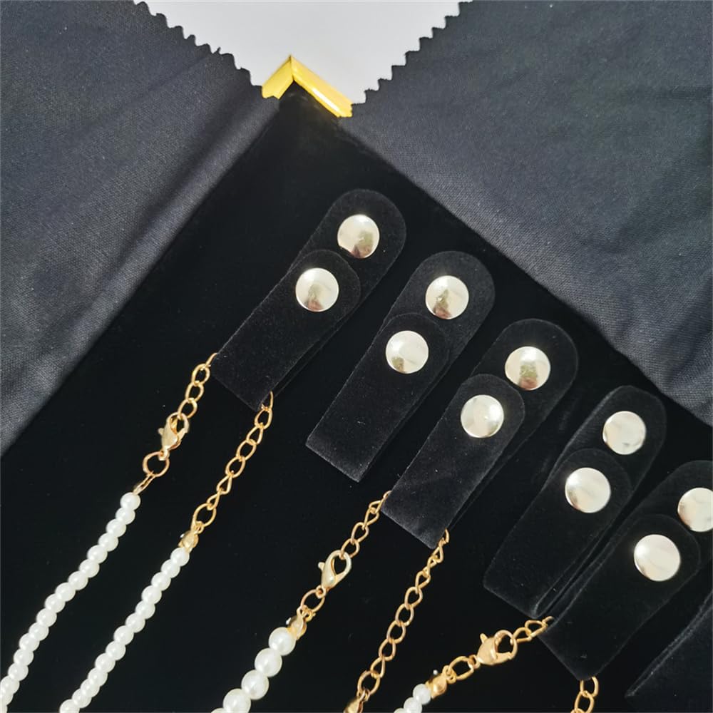 treachi Portable Jewelry Roll Metal Coner Bag Necklace Chain Braclet Black Velvet Travel Pouch
