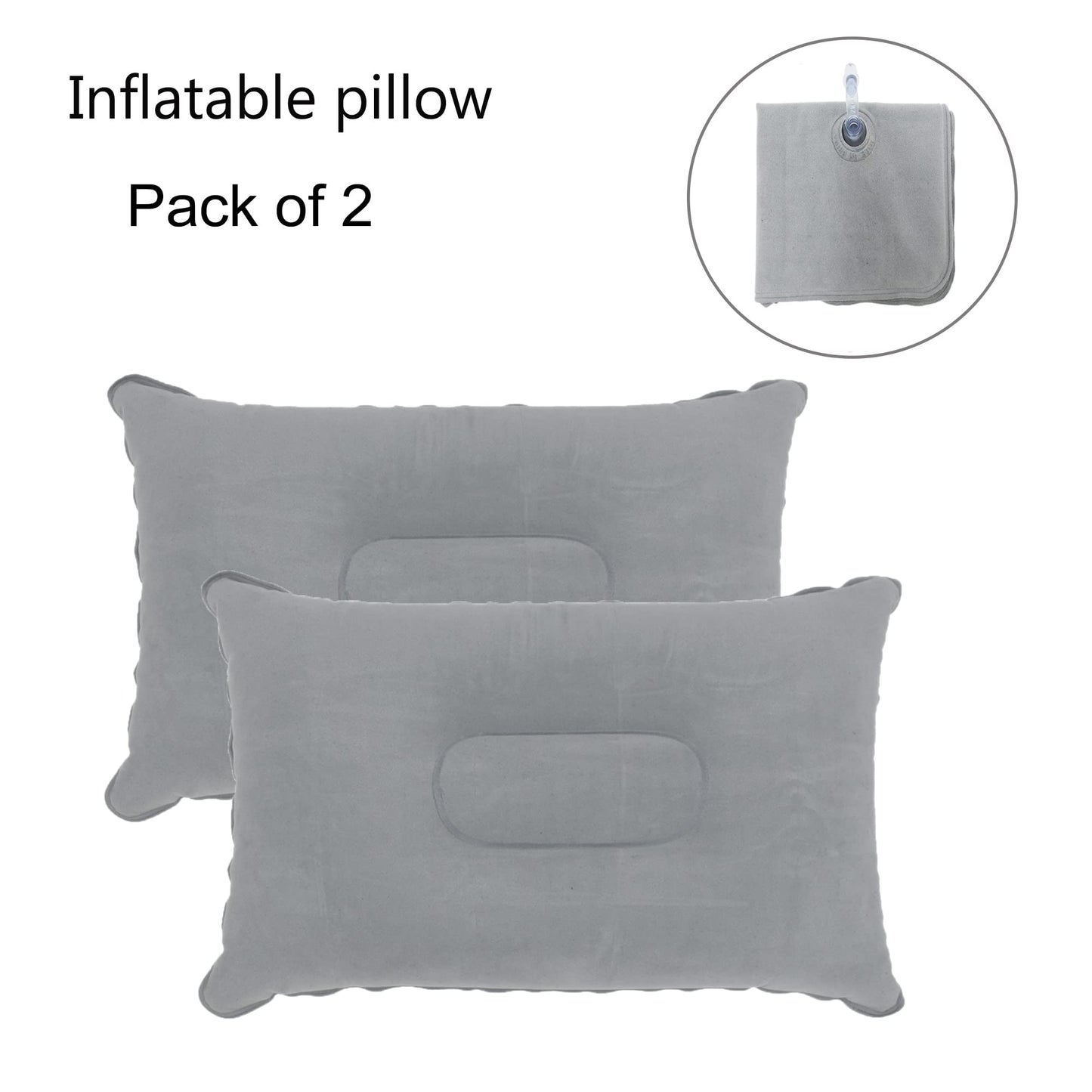 LiXiongBao 2 Pack Ultralight Inflatable Pillow Small Squared Flocked Fabric Air Pillow for Beach Hiking,Camping,Traveling,Napping,Desk Rest,Neck &Lumbar Support(Gray)