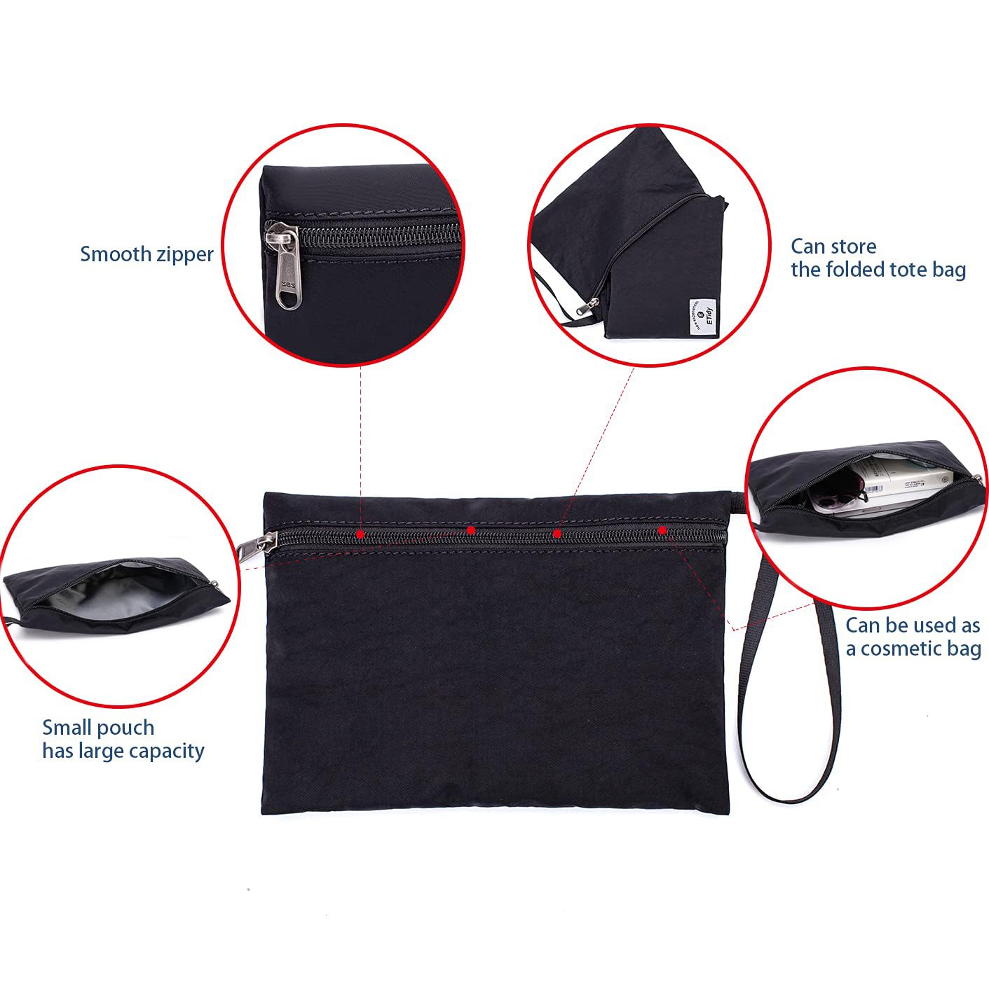 ETidy Large Capacity Foldable Tote Bag With Zipper Water-resistant Sandproof Women Beach Bag Handbag Gym Bag Travel Shopping Bag(Black)