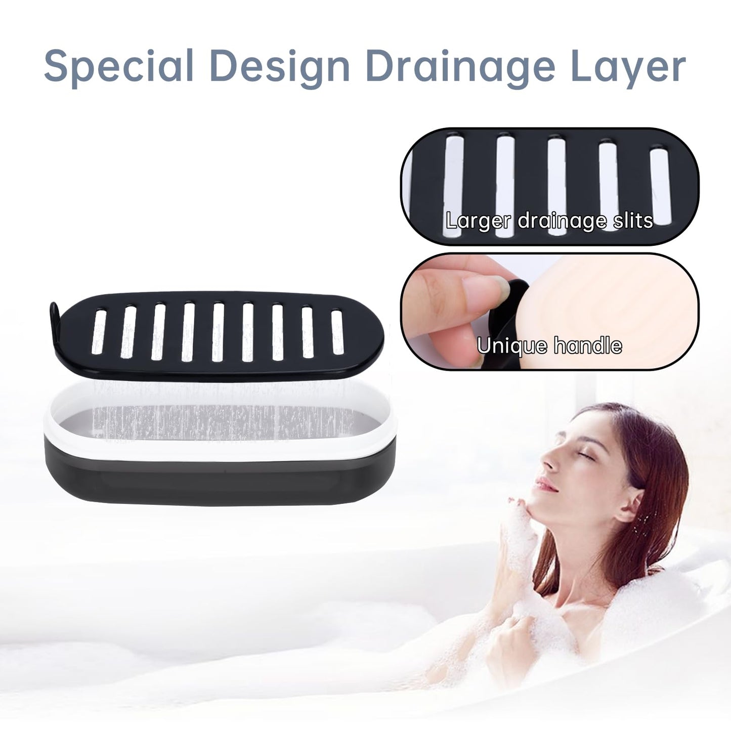 Travel Case for Kitsch Shampoo bar, Shampoo Bar Holder, Travel Soap Container, Large Soap Box, Soap Dish with Draining Layer, Case for Bathroom (Black, 1 Pack)