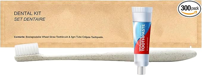 Kraft Paper Dental Kit - Wheat Straw Toothbrush and Toothpaste Dental Care Kit (300)