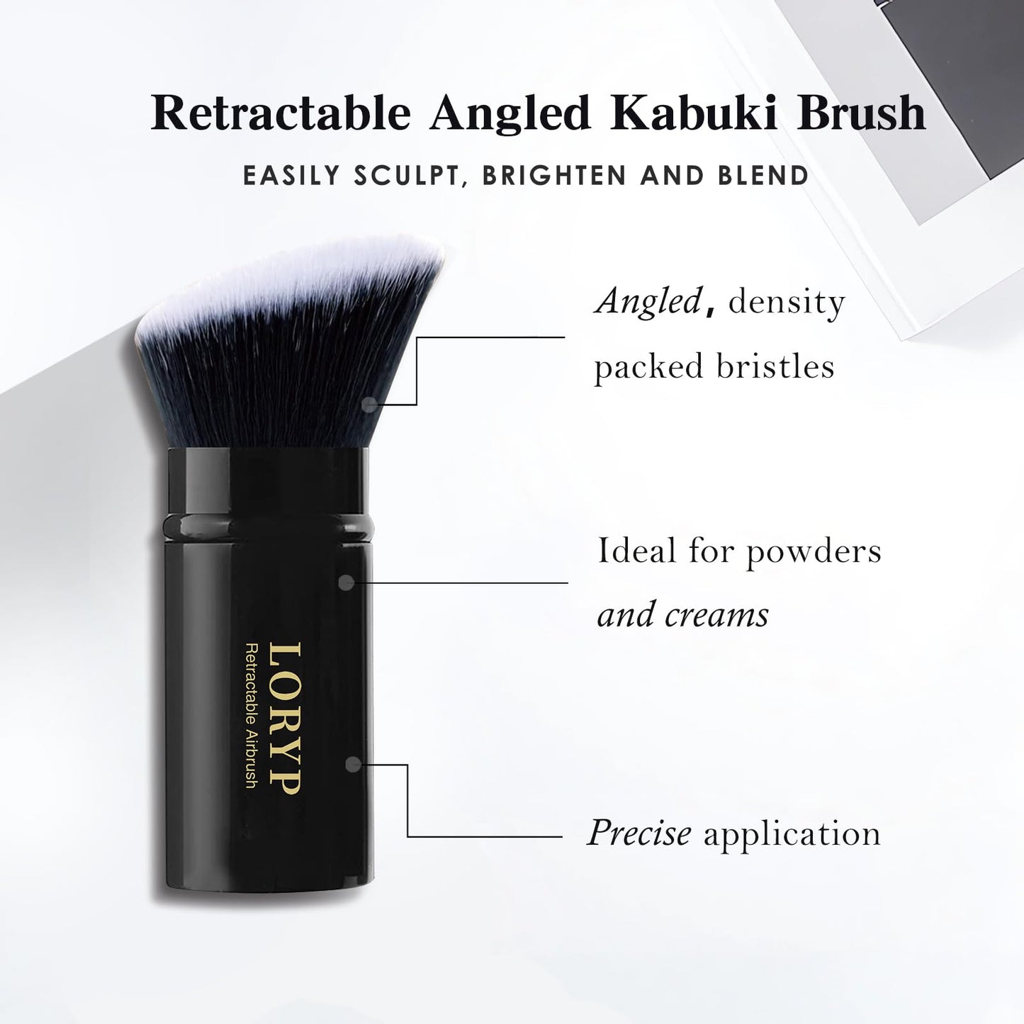 LORYP Retractable Makeup Brush Black Kabuki Foundation Brush for liquid Cream and Powder Makeup 2 Pack Travel Makeup Brush Set