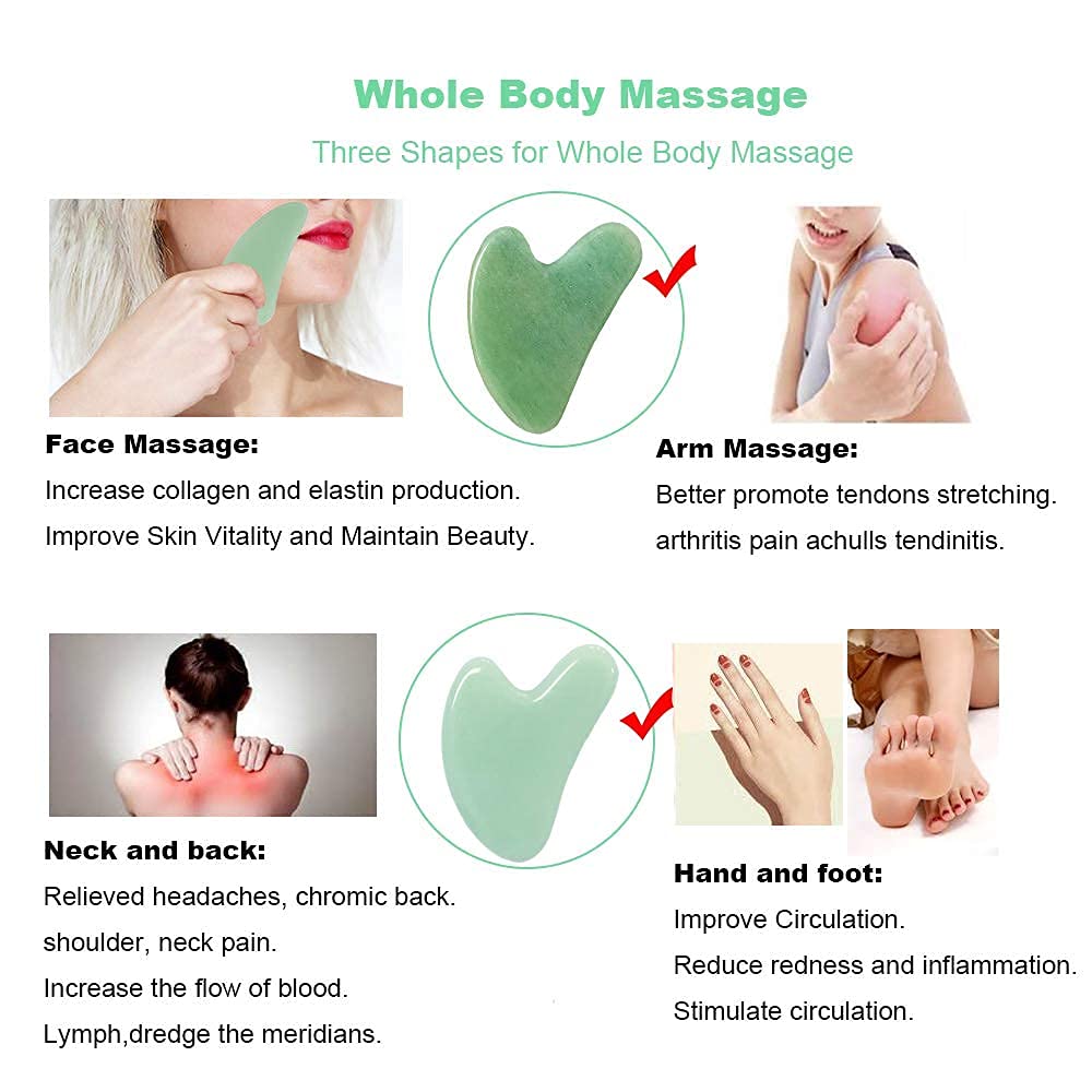 Ditind Gua Sha, Jade Stone Gua Sha Massage Tool, Guasha Tool for Face and Body Skin Massage. Gua Sha Set for Toxins Prevents Wrinkles for SPA Acupuncture, Therapy Trigger Point Treatment.
