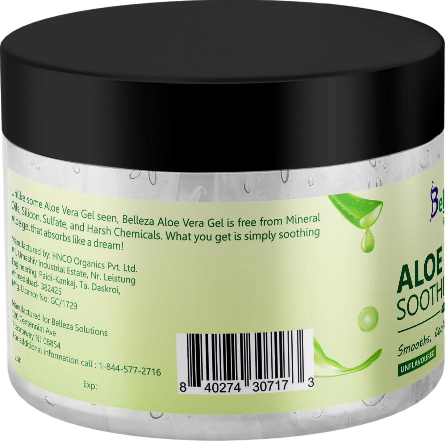 Belleza Solutions Aloe Vera Soothing Gel from freshly cut 100% Pure Aloe - Big 12oz - Vegan, Unscented - For Face, Skin, Hair, Sunburn relief (Unflavored)