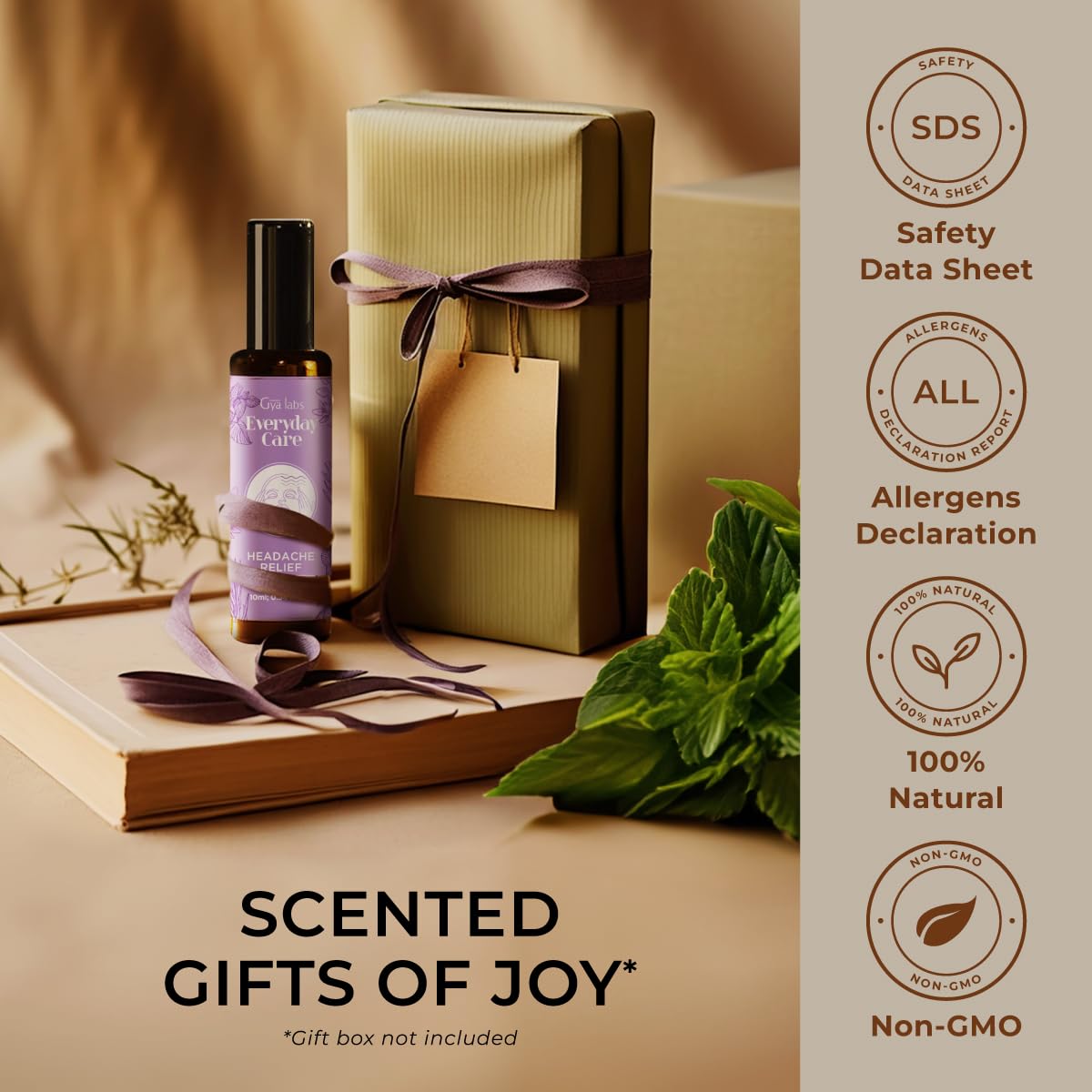 Gya Labs Headache Relief Essential Oil Roll on - 100% Pure Natural Oil Roller for Head Tension Comfort, Relaxation Gift for Women, Spearmint, Eucalyptus Blend Aromatherapy, Travel Size (0.34 Fl Oz)