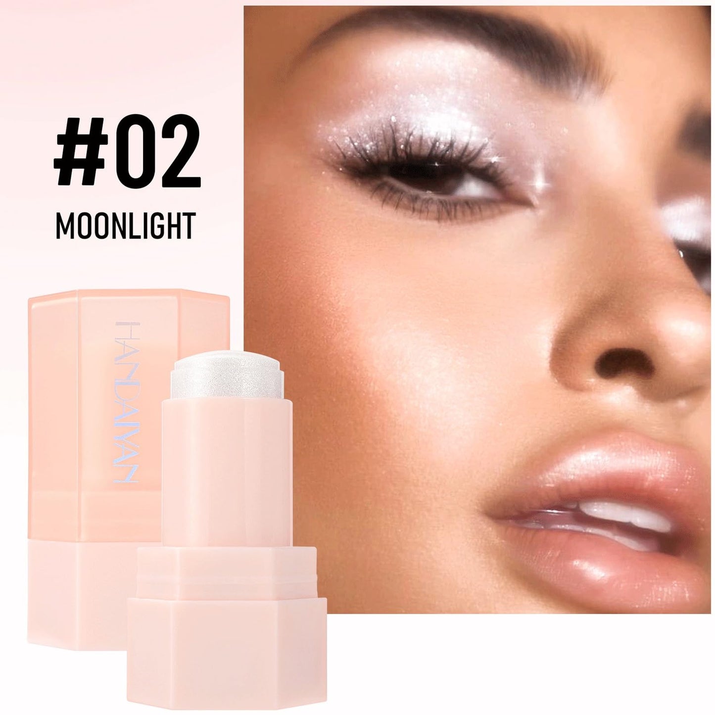 SWETIYOU Crystal Jelly Glaze Stick 3 in 1 Cream Highlighter Eye Shadow Stick Shimmer Lip Balm, Easy Blend & Long Lasting, For Face and Body(02)