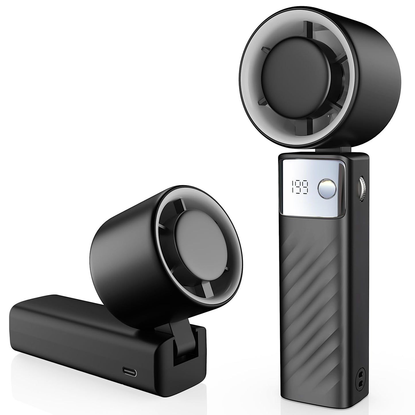 YOSHENMO Portable Handheld Turbo Fan - Foldable Mini Fan with Air Turbo Tech, 1-199 Speed Adjustment, 20H Runtime, LED Display, Battery-Powered for Indoor/Outdoor Use, Dark Black