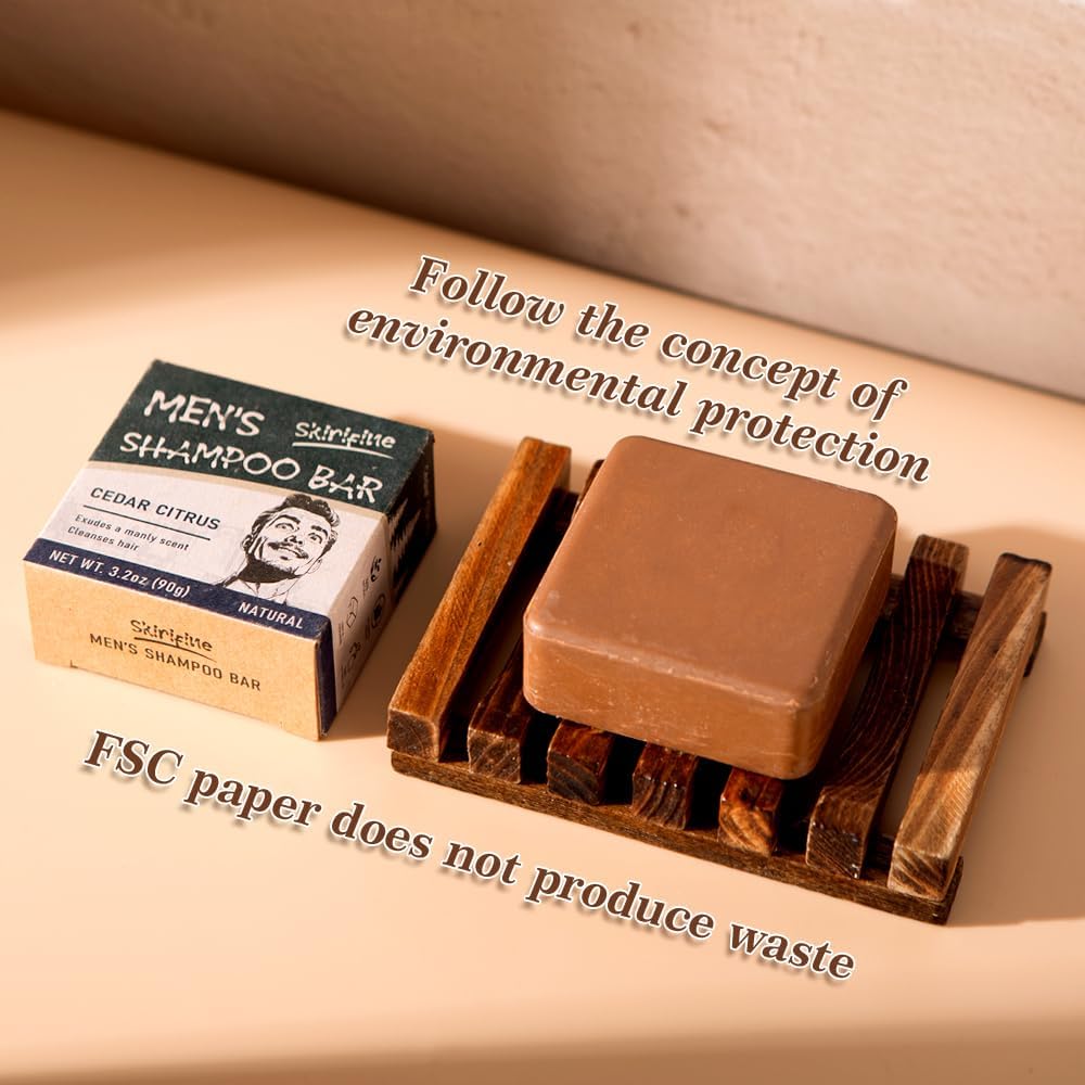 SKIRIFINE Shampoo Bar for Men - Experience a Distinctive Elegant Aroma, Quick Lather & Easy Rinse, Cedar Citrus Scent Natural Men Shampoo Soap Bar, ldeal for Travel - 3.2oz