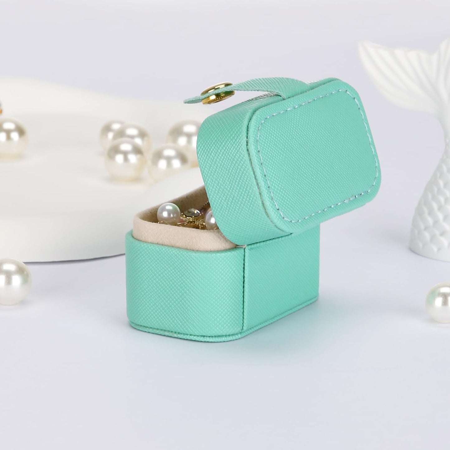 KUKUVR Small Travel Jewelry Box For Ring Stud Earring, Mini Jewelry Ring Holder for Multiple Rings, Portable Jewelry Storage Organizer Case (Blue)