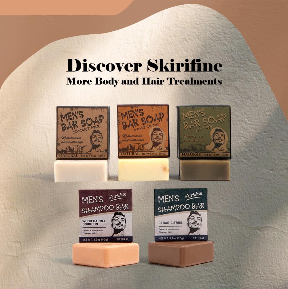 SKIRIFINE Shampoo Bar for Men - Experience a Distinctive Elegant Aroma, Quick Lather & Easy Rinse, Cedar Citrus Scent Natural Men Shampoo Soap Bar, ldeal for Travel - 3.2oz