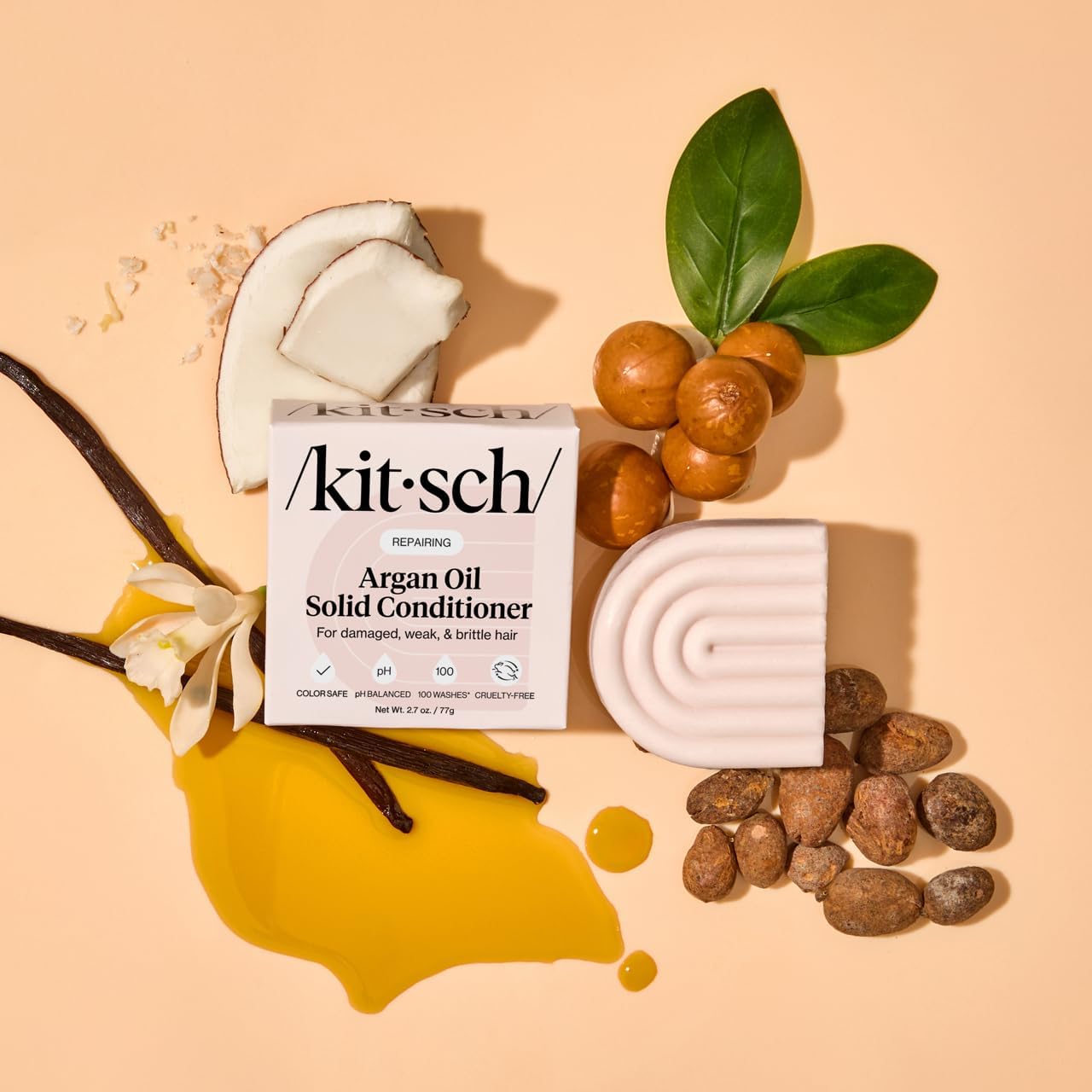 Kitsch Argan Oil Conditioner Bar - Repairing Solid Hair Conditioner for Women and Men - Strengthening, Moisturizing Hair Care - Vegan, All Natural, Paraben & Sulfate-Free, Made in USA, 2.7 oz