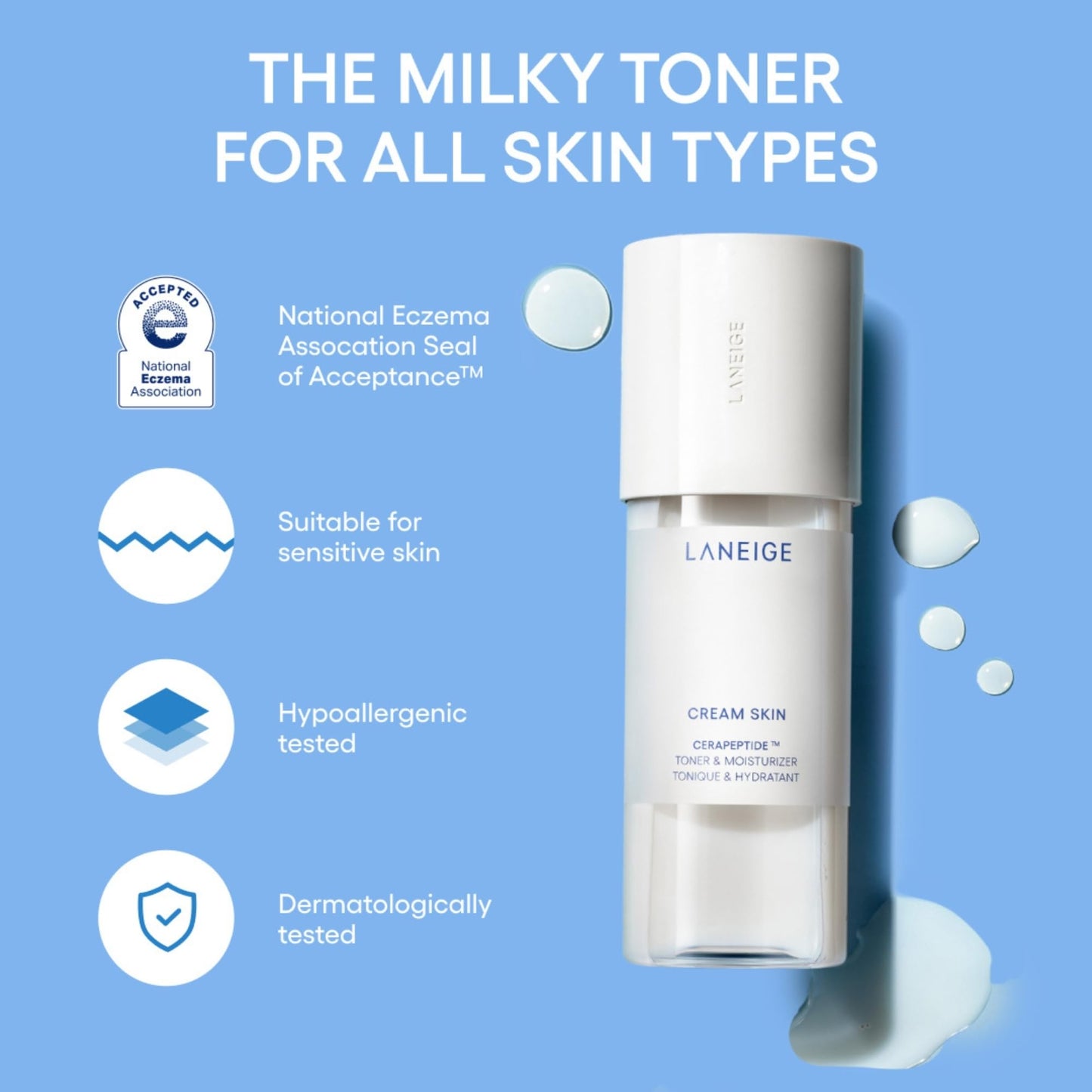 LANEIGE Cream Skin Toner & Moisturizer Mini Mist Spray: Lightweight Refillable Korean Milky Toner with Ceramide & Peptide for Hydration, Firming, & Barrier Support
