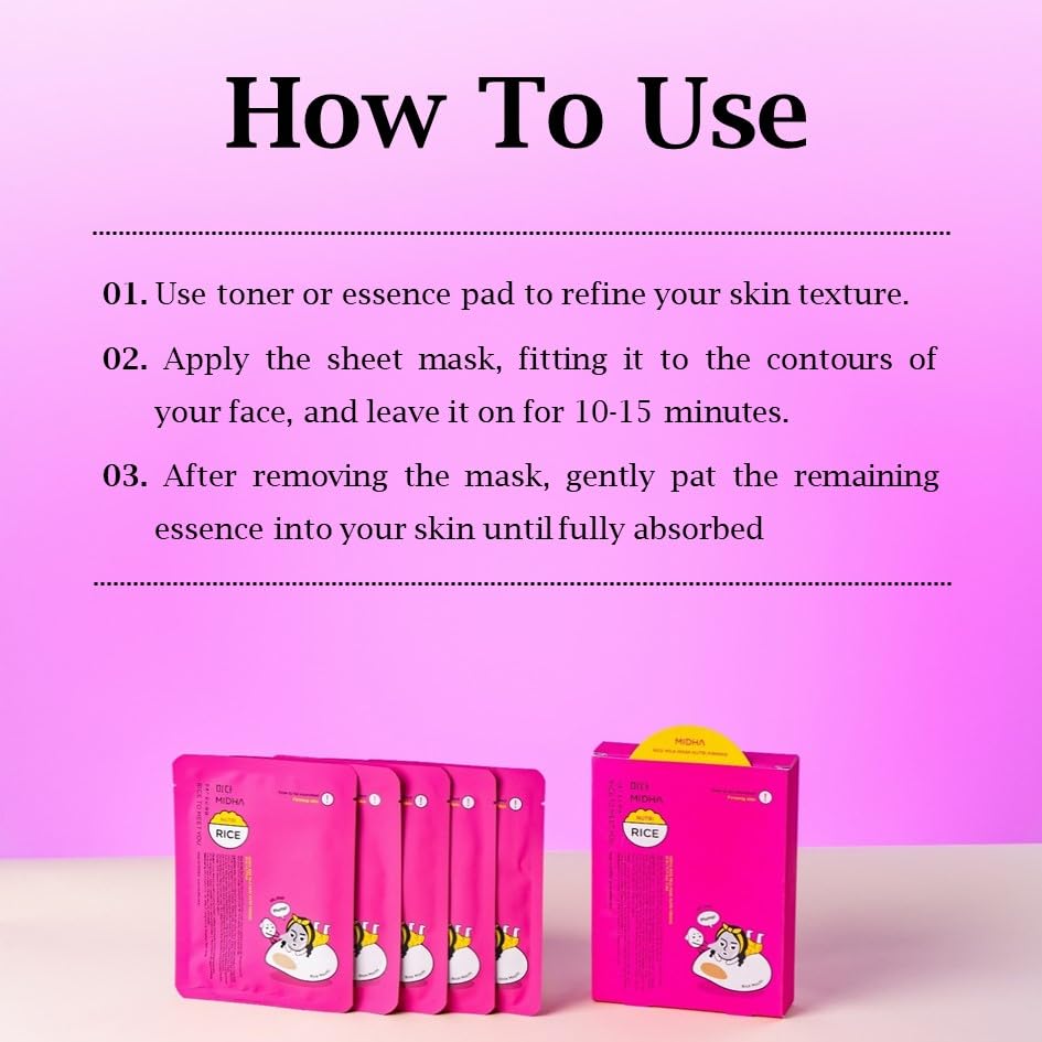 MIDHA Rice Milk Mask Nutri Firming, nourishing and firming facial sheet mask 5ea 1Pack, help to firm and provides the nutrition to the skin