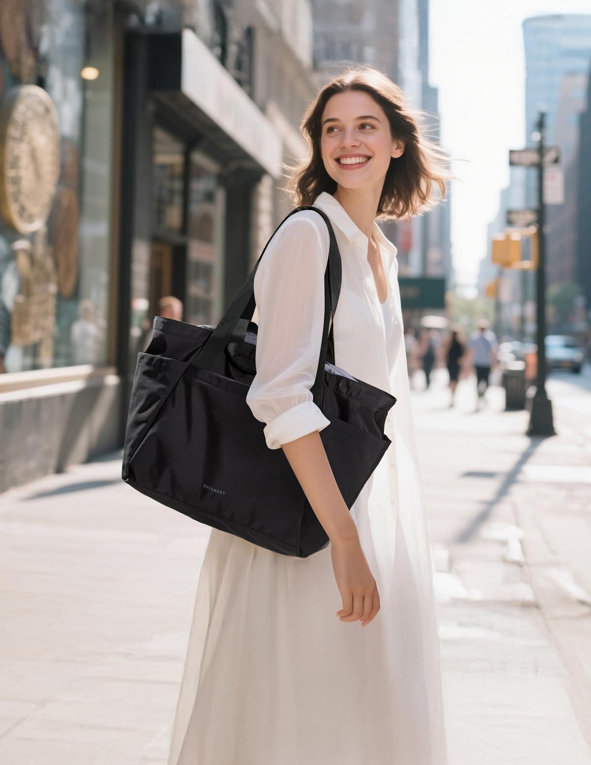 BAGSMART Large Tote Bag for Women, 32L Expandable Reusable Grocery Bag, Foldable Handbag for Shopping Gym College Overnight, Black