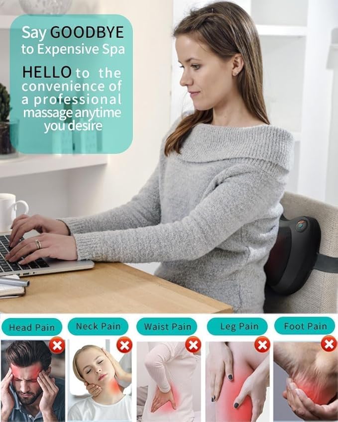 Back Massager with Heat Massagers for Neck - Shiatsu Kneading Massage Pillow for Back, Shoulder, Leg Pain Relief - Body Muscle Pain Relief Use at Home,Car,Office Christmas Gifts for Women/Men