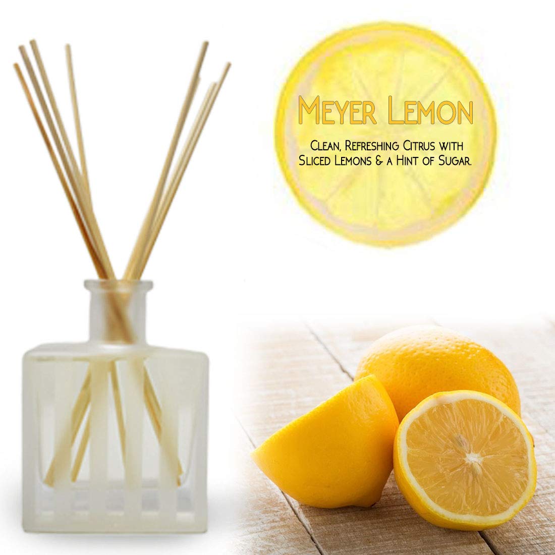 LOVSPA Reed Diffuser Set, Meyer Lemon Scented Oil Diffuser with Sticks, Home Fragrance Accessories for Bathroom Shelf Decor, Aroma Diffusers for Home or Office Desk, USA Made