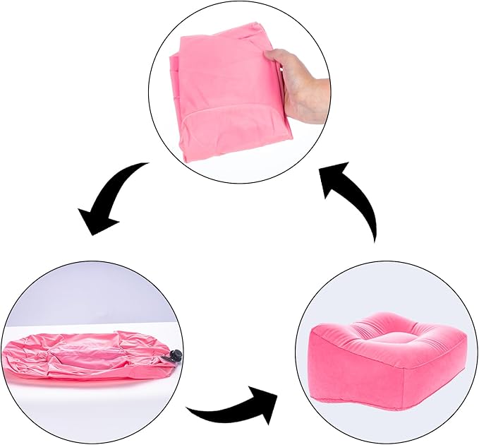 Inflatable Foot Rest Pillow - Portable, Non-Slip Base for Desk, Office Chair, Travel & Bed - Ergonomic Foot Support & Comfort(Pink)