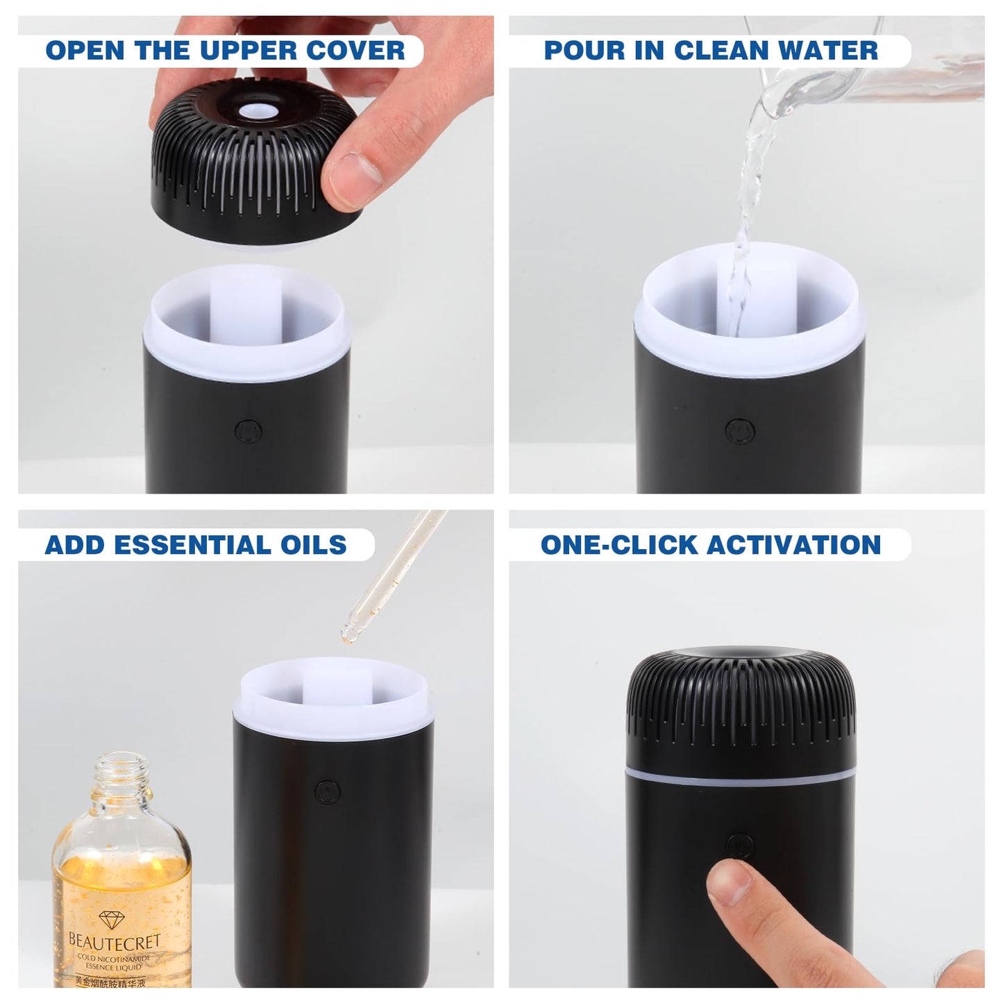 Generic Car Humidifier Aromatherapy Essential Oil Diffuser USB Mist Mini Portable for Car Home Office Bedroom, 100ML, Black