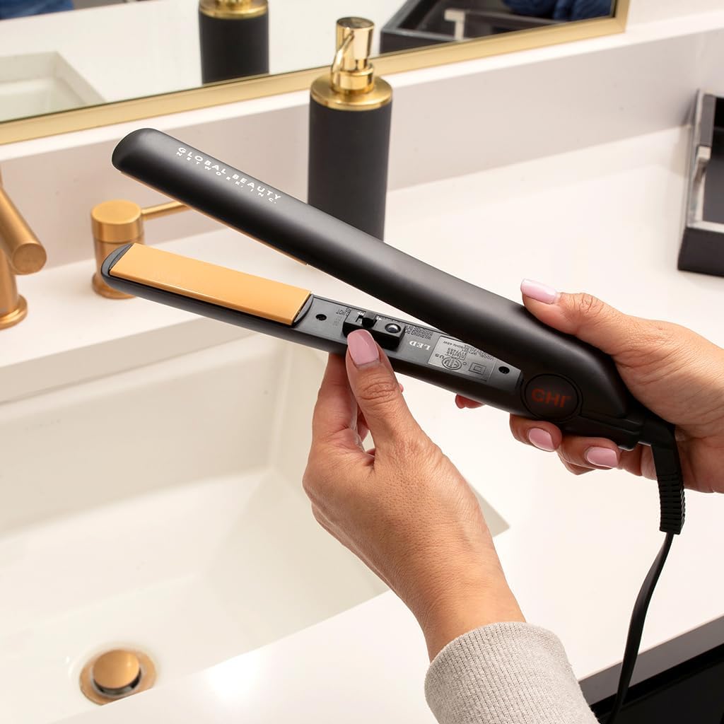 CHI Original Ceramic Flat Iron, Straightener For A Smooth Finish, Ceramic Floating Plates, Quick Heat Up, Analog On/Off Switch, 1" Black
