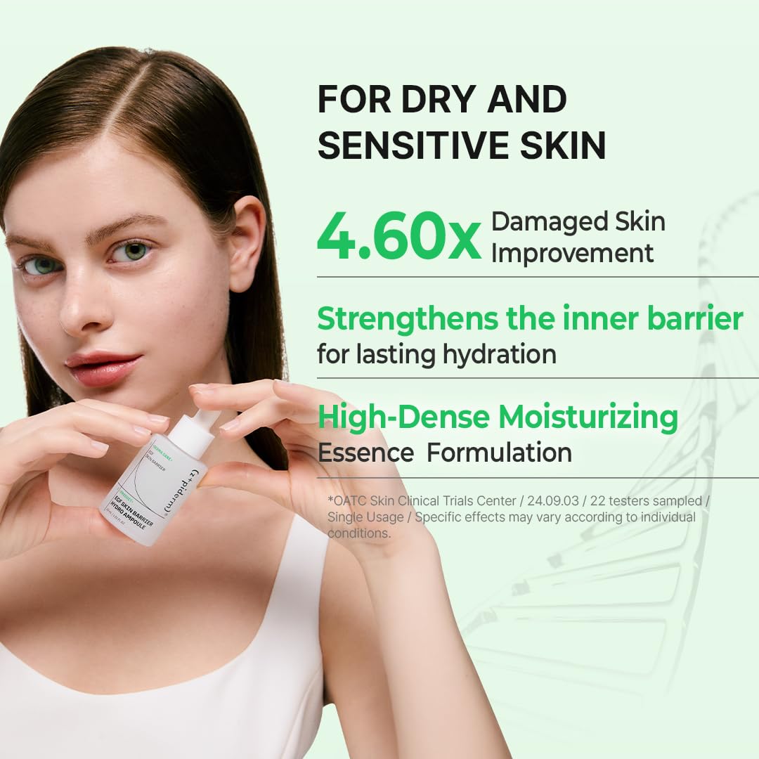 Zipiderm EGF Skin Barrier Hydro Ampoule with 5 CERAMIDE, PDRN & Niacinamide – Korean Barrier Repair Face Serum for Sensitive or Damaged Skin, Lightweight Hydrating Ampoule, 1.01 fl oz