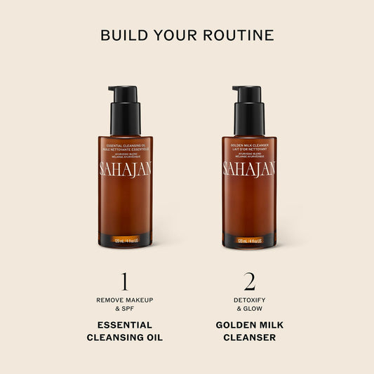 Sahajan Essential Cleansing Oil with Vitamin C + Squalane | Ayurvedic Gentle Clean Facial Cleansing Oil | All Skin Types, Sensitive Eyes | Remove Waterproof Makeup, SPF, Pollution | 4 oz