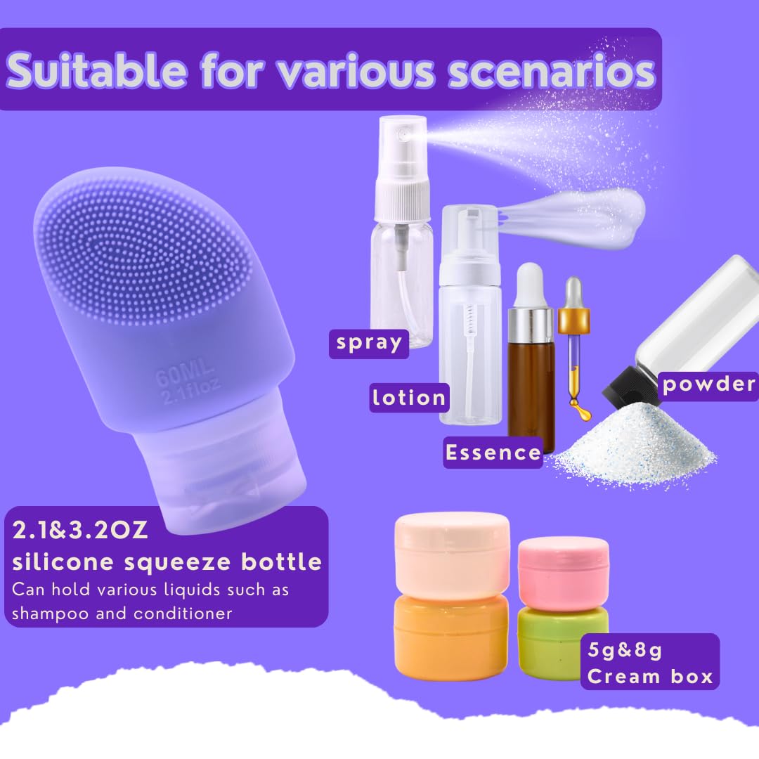 SaintGee Travel Bottles for Toiletries Kit 32Pcs Toiletry Bottles TSA Approved Silicone Travel Bottles for Toiletries Size Essentials Leak Proof Shampoo and Conditioner Touchland