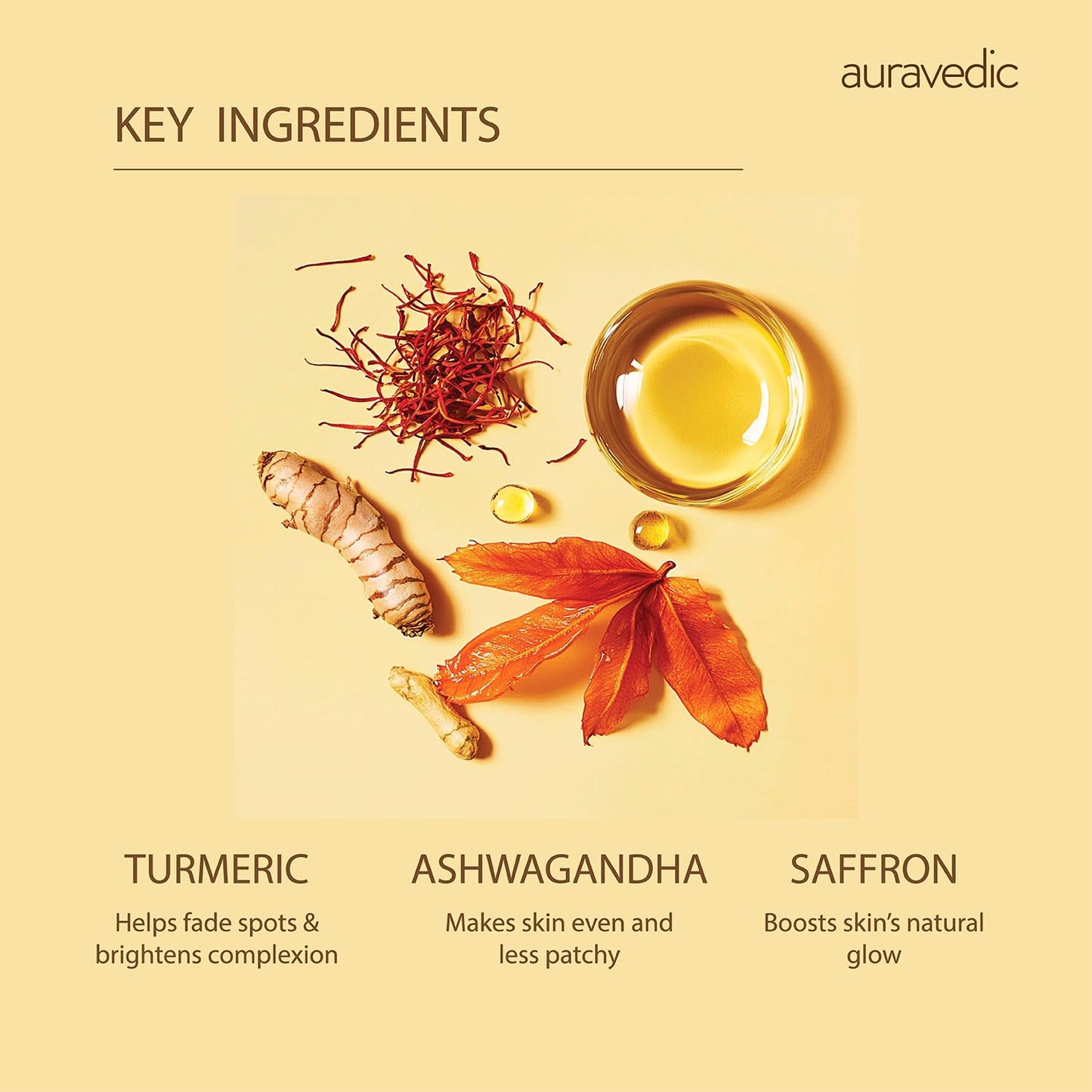 Auravedic Skin Oil for Radiant Skin | Face Massage Oil with Turmeric, Saffron & Ashwagandha | Suits Oily, Dry & All Skin Types | Organic & Natural | 3.38 Fl Oz (100ml)