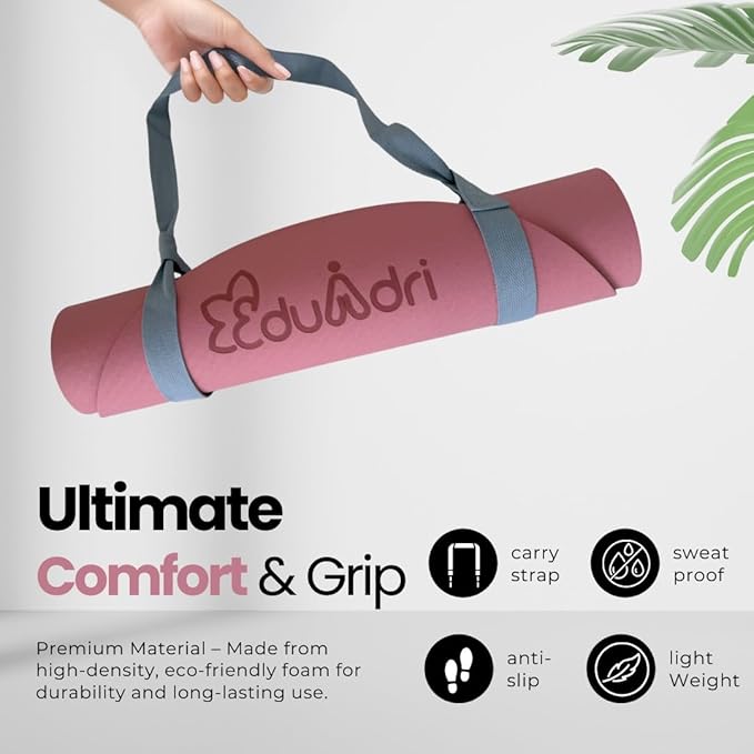 "Premium Extra Thick Yoga Mat With Strap-6mm Non-Slip,Eco-friendly,High-Density TPE,Ideal For Home,Gym, Perfect Exercise Mat for Pilates & Studio-72 L*24 W, Available In Rectangular & Arch Shapes"