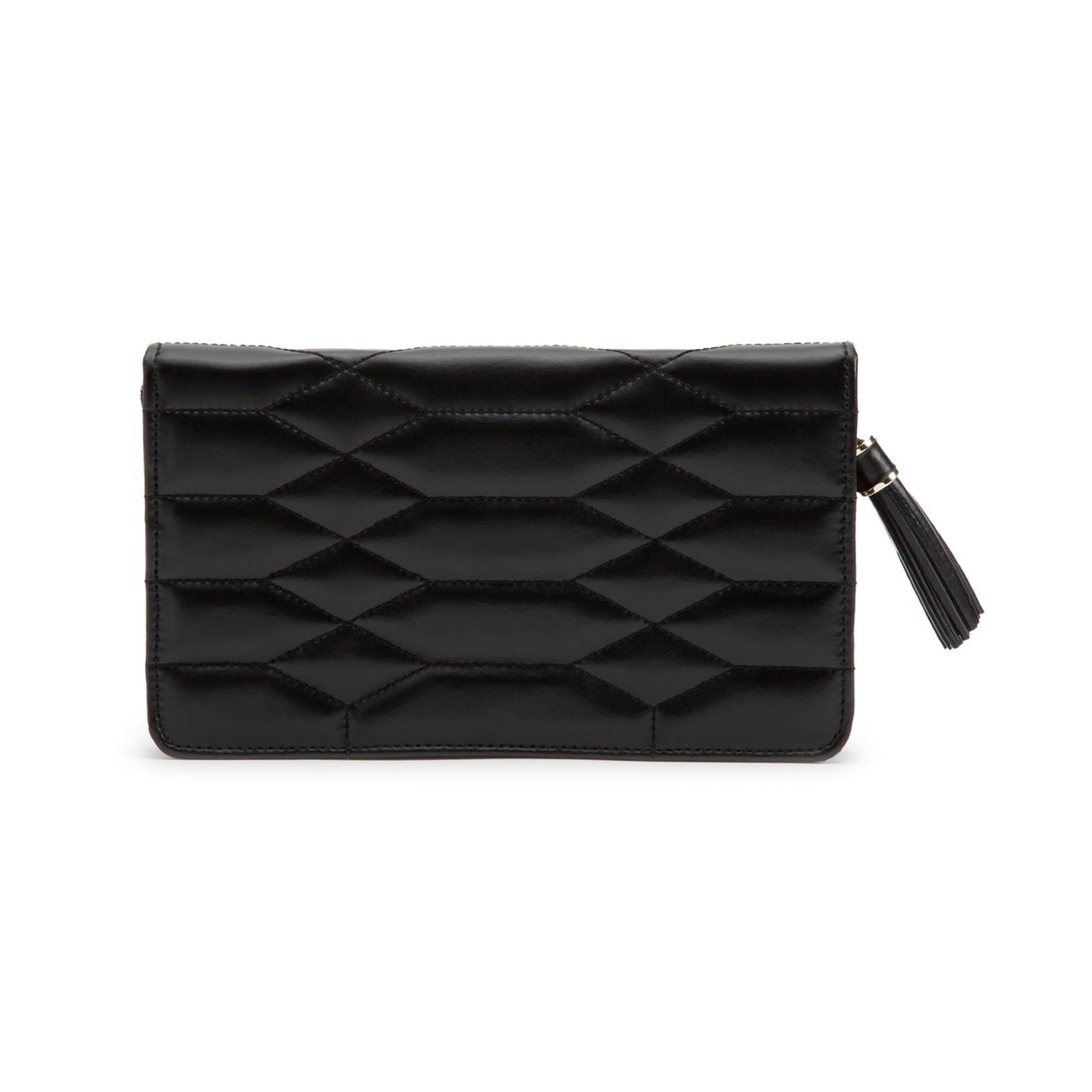 WOLF Caroline Jewelry Portfolio, Black - 13 Earring Holes, One Ring Roll, Two Compartments, Four Necklace Holders & Pocket - Anti-Tarnish LusterLoc Lining