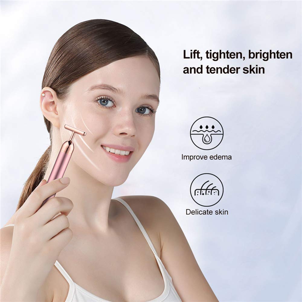 Beauty Bar Rose Gold Facial Massager for Skin Care Electric T-Shape Tools Face Lifting and Firming Anti-Wrinkles Skin Tightening (Pink)