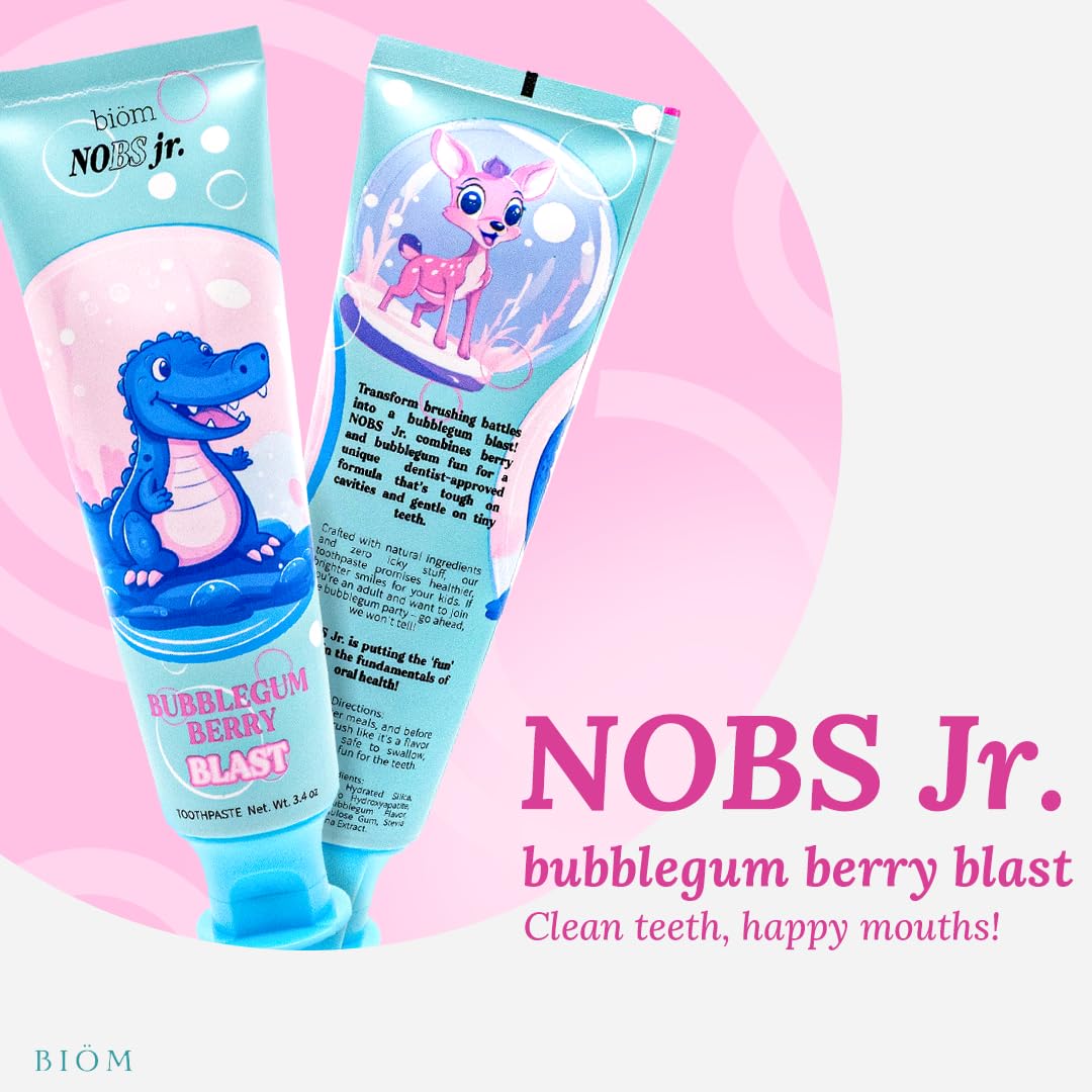 NOBS Jr. Kids Nano Hydroxyapatite Toothpaste – Fluoride Free, SLS-Free, Remineralizing - Dentist Formulated - Bubblegum Berry